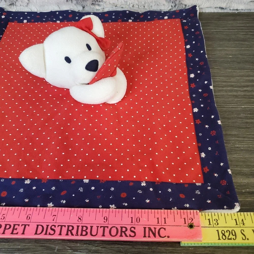 Gymboree White Bear Lovey Security Blanket Red Blue Polka Dot Floral 14
